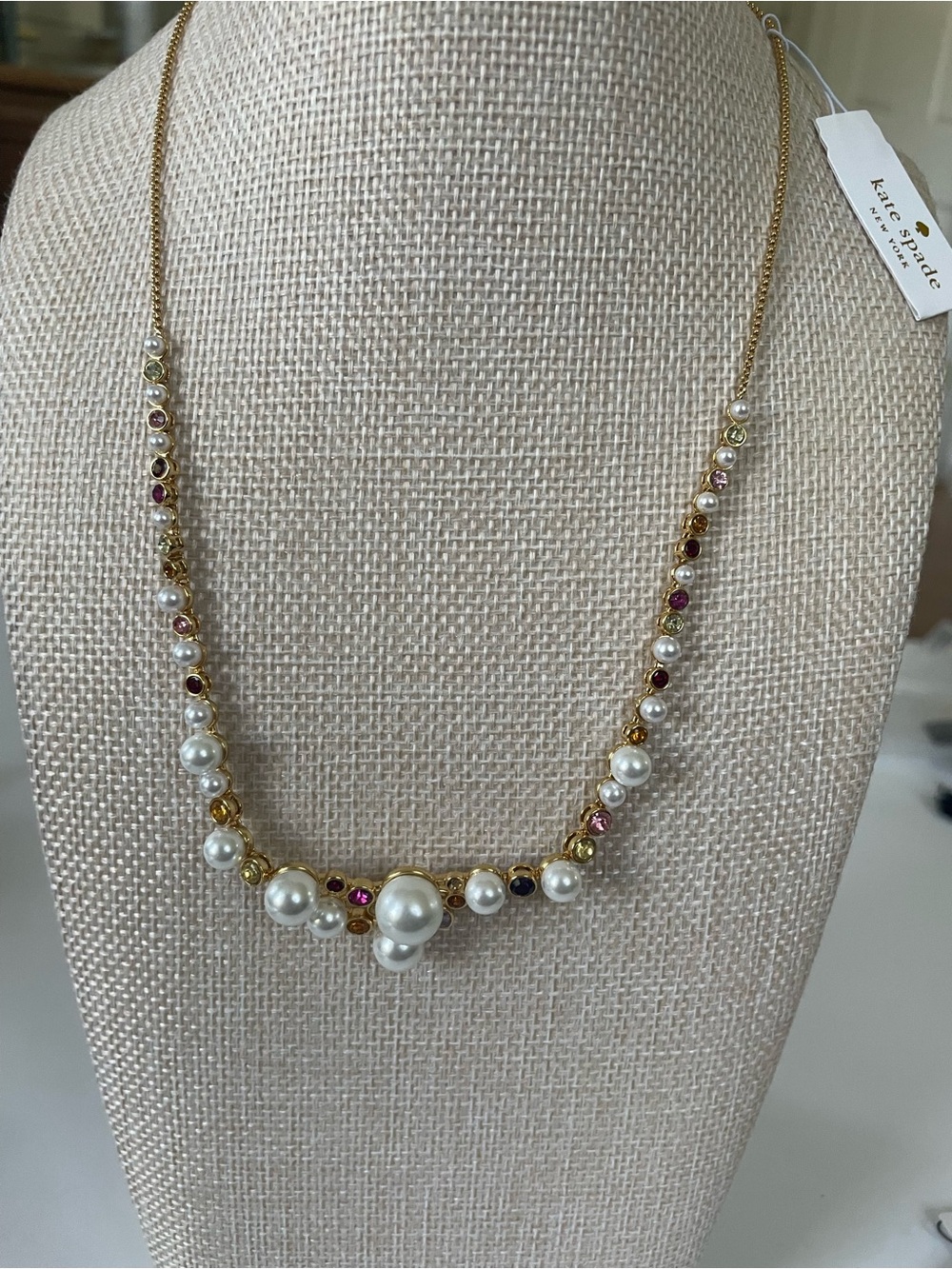 kate spade Gold Pearl and Pink Crystal Station Necklace